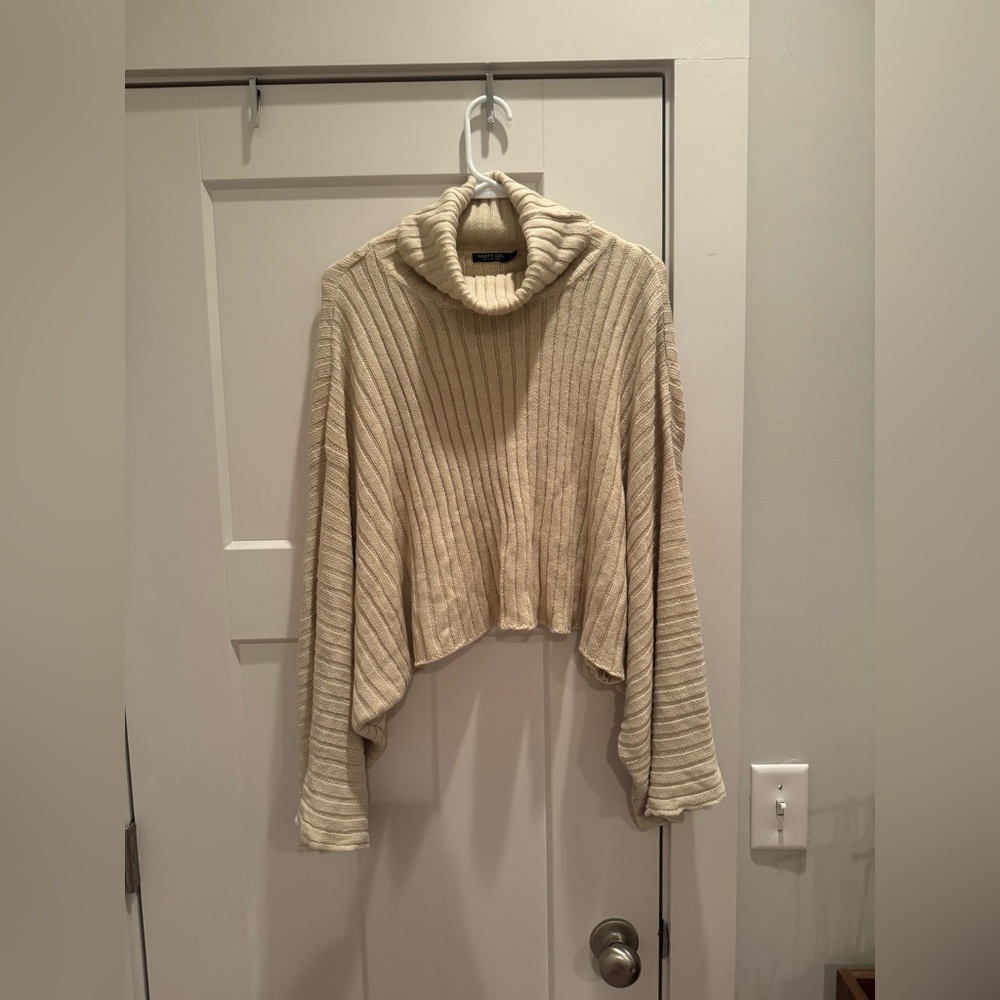 Nasty Gal Cream Ribbed Cowl Neck Sweater